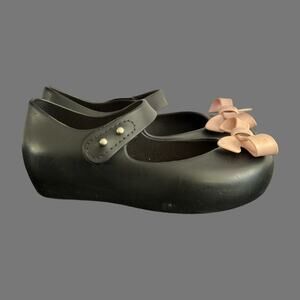 Mini Melissa Ultragirl Bow II Girls Shoes Black Pink Size 8 GUC